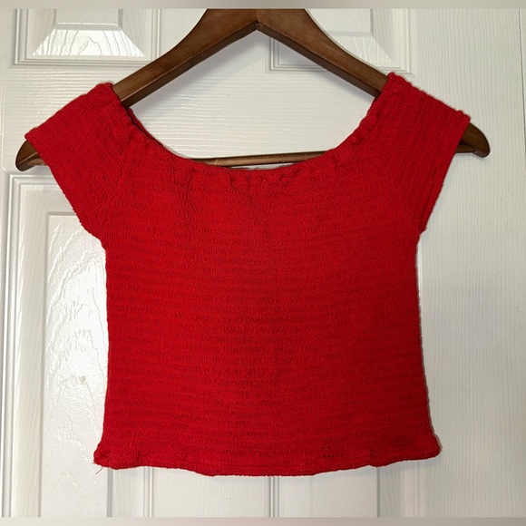 Brandy Melville Charlene Smocked Red Crop Top One Size - Picture 2 of 4